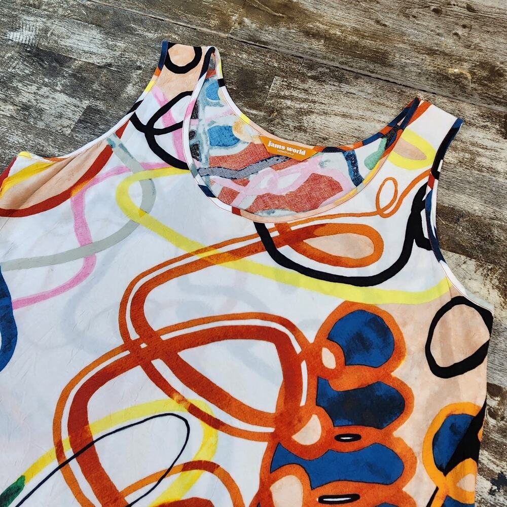 Jams World Abstract Floral Sleeveless Tank Top Colorful Aloha Size M Artsy Rayon - Picture 2 of 8